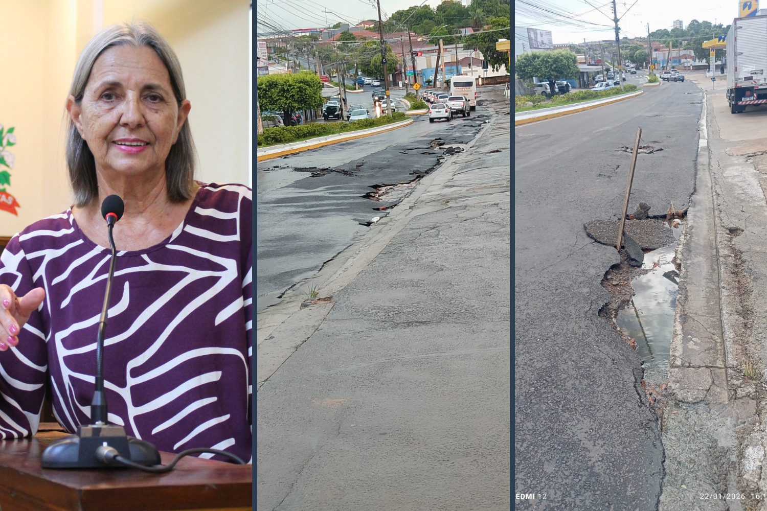Vereadora Sônia Canato questiona Executivo Municipal sobre a previsão para tapar buraco em trecho da Avenida da Saudade