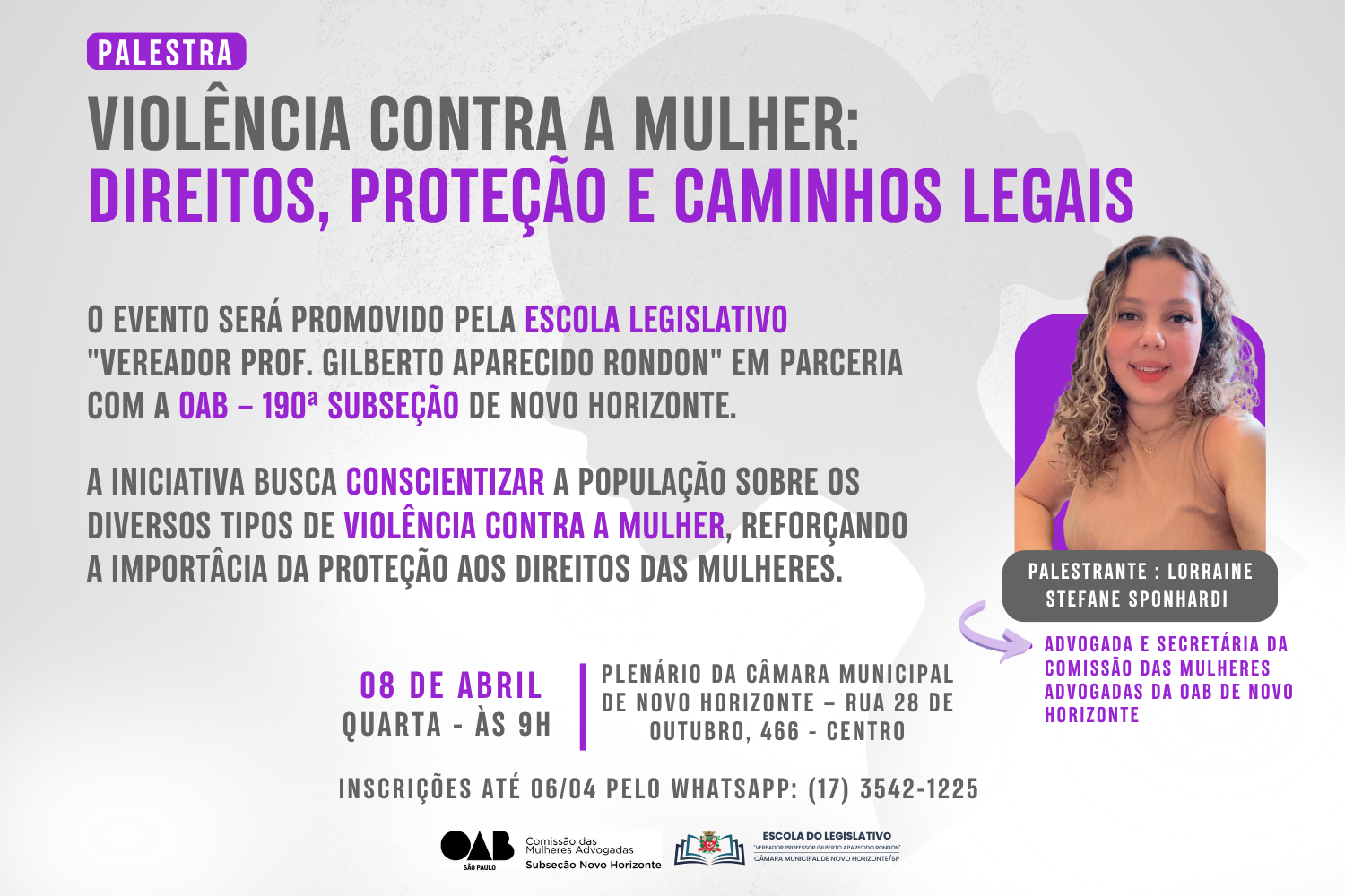 Escola Legislativo promoverá palestra com o tema "Violência contra a mulher: direitos, proteção e caminhos legais"