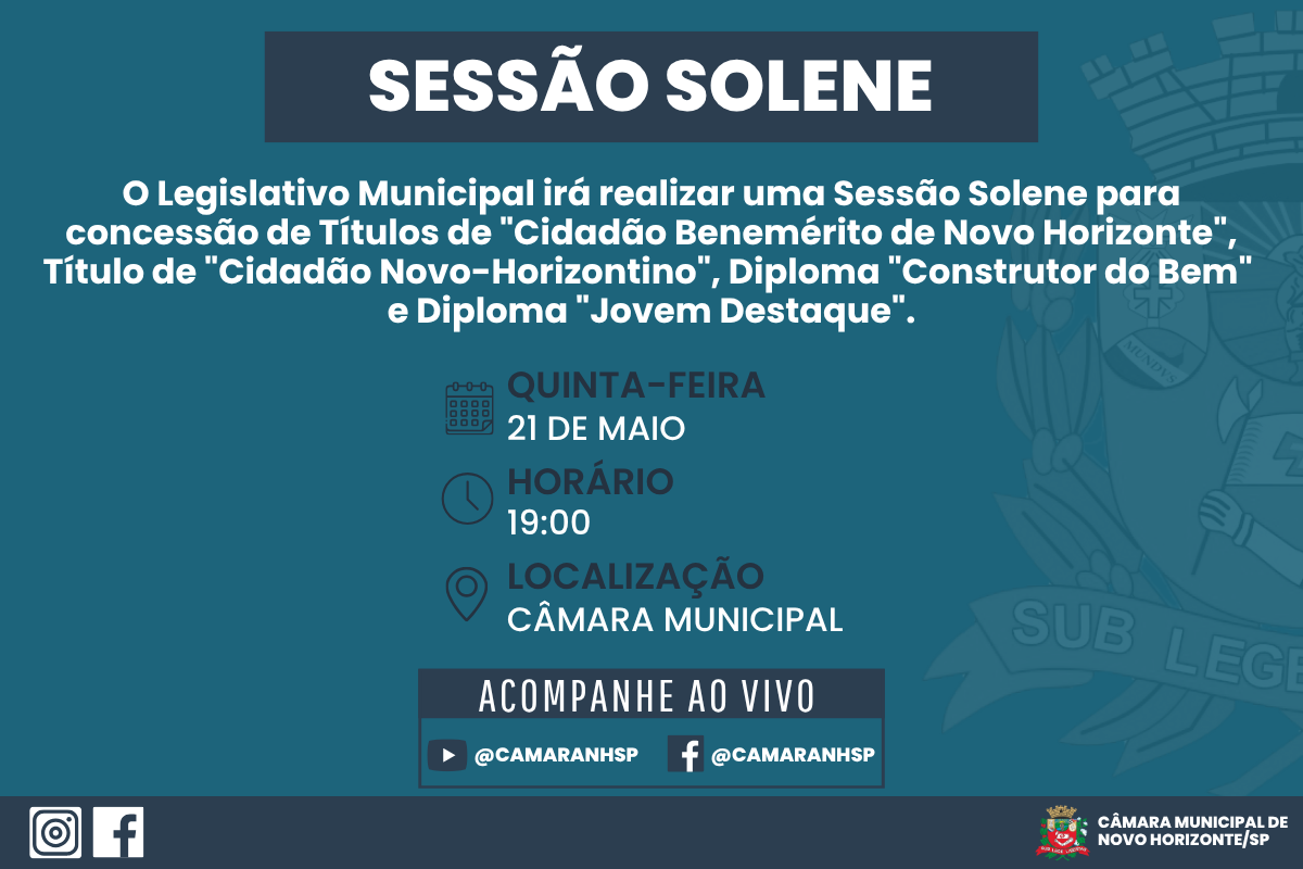 Câmara irá realizar Sessão Solene para entrega de honrarias dia 21 de maio
