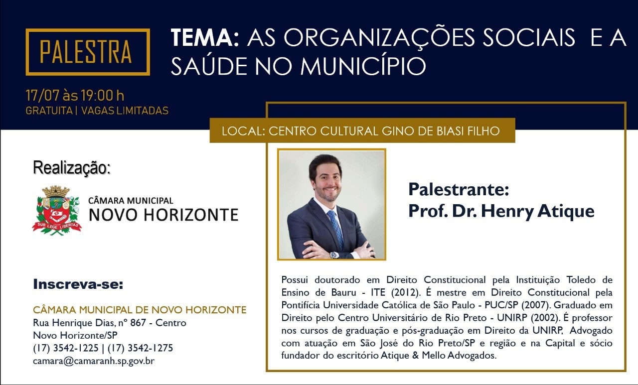 Câmara promove palestra com o tema "As Organizações Sociais e a Saúde no Município"