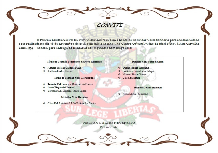 Câmara realiza sessão solene para entrega de honrarias na próxima quinta-feira