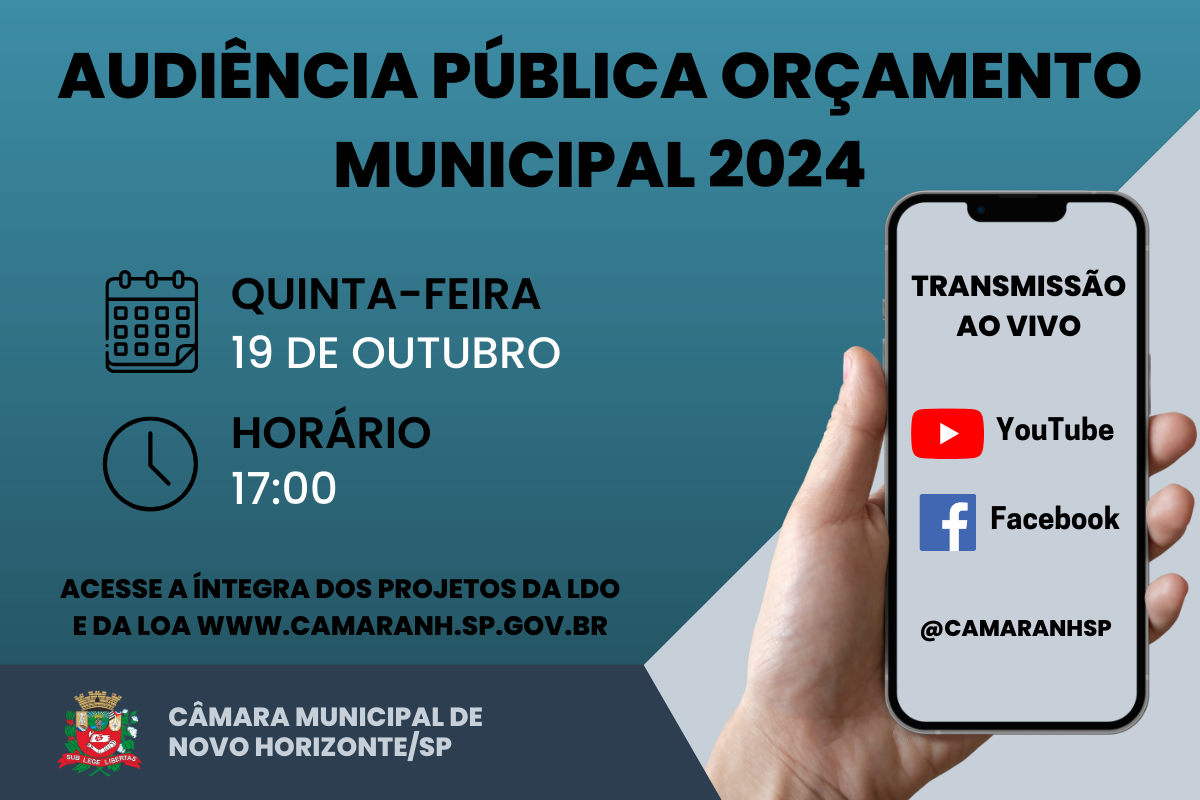 Audiência Pública da Câmara irá discutir com a população o Orçamento do Município de 2024