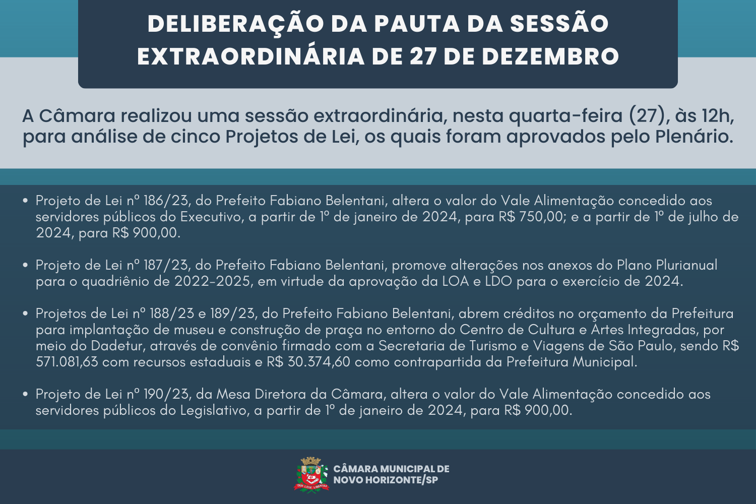 Confira a deliberação da pauta da sessão extraordinária desta quarta-feira