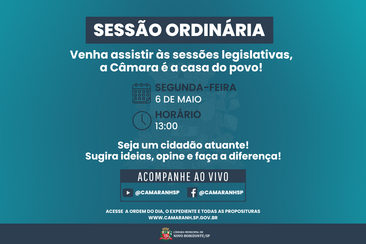 Legislativo realiza sessão ordinária na próxima segunda-feira