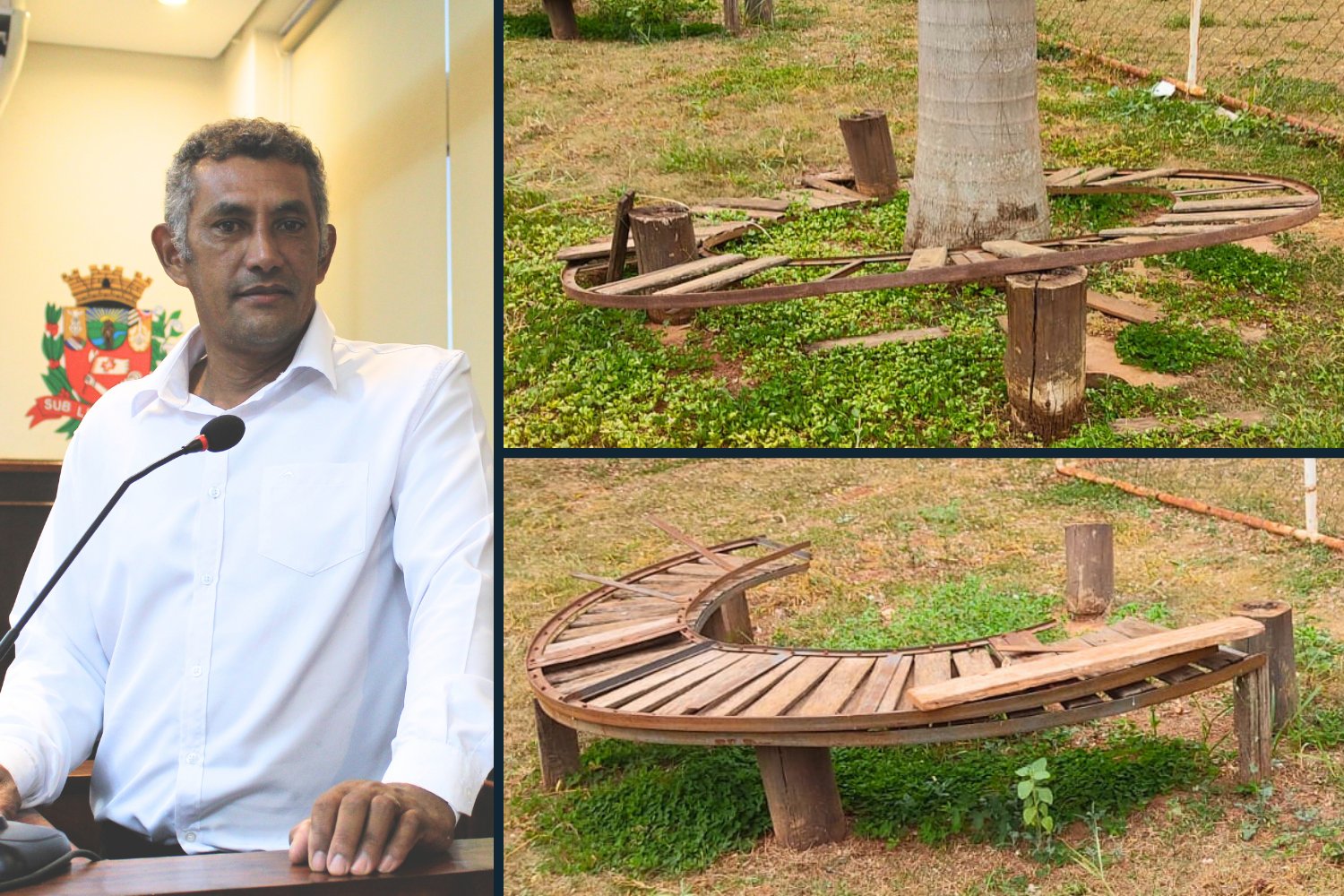 Vereador Pastor Arnaldo solicita ao Prefeito Fabiano Belentani conserto de bancos da praça do bairro Lago do Vale I