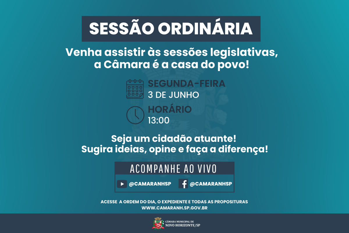 Legislativo realiza sessão ordinária na próxima segunda-feira