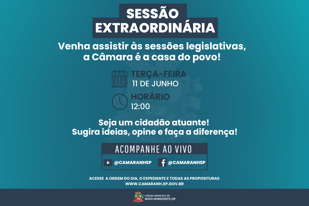 Legislativo realiza sessão extraordinária na terça-feira