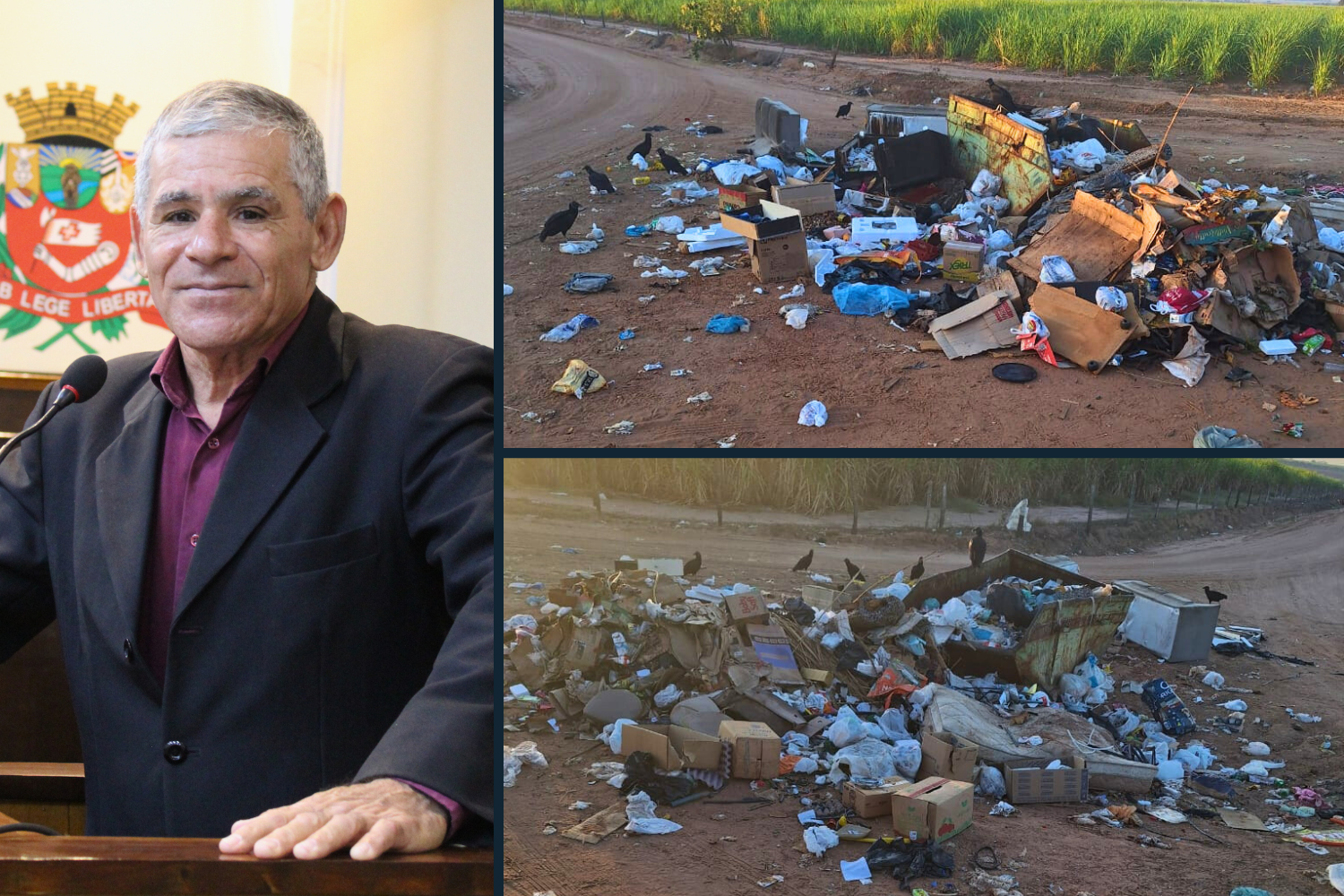 Vereador Casadinho solicita ao Prefeito Fabiano Belentani limpeza e colocação de placa informativa para que as pessoas parem de jogar lixo na estrada de acesso ao Lago das Garças