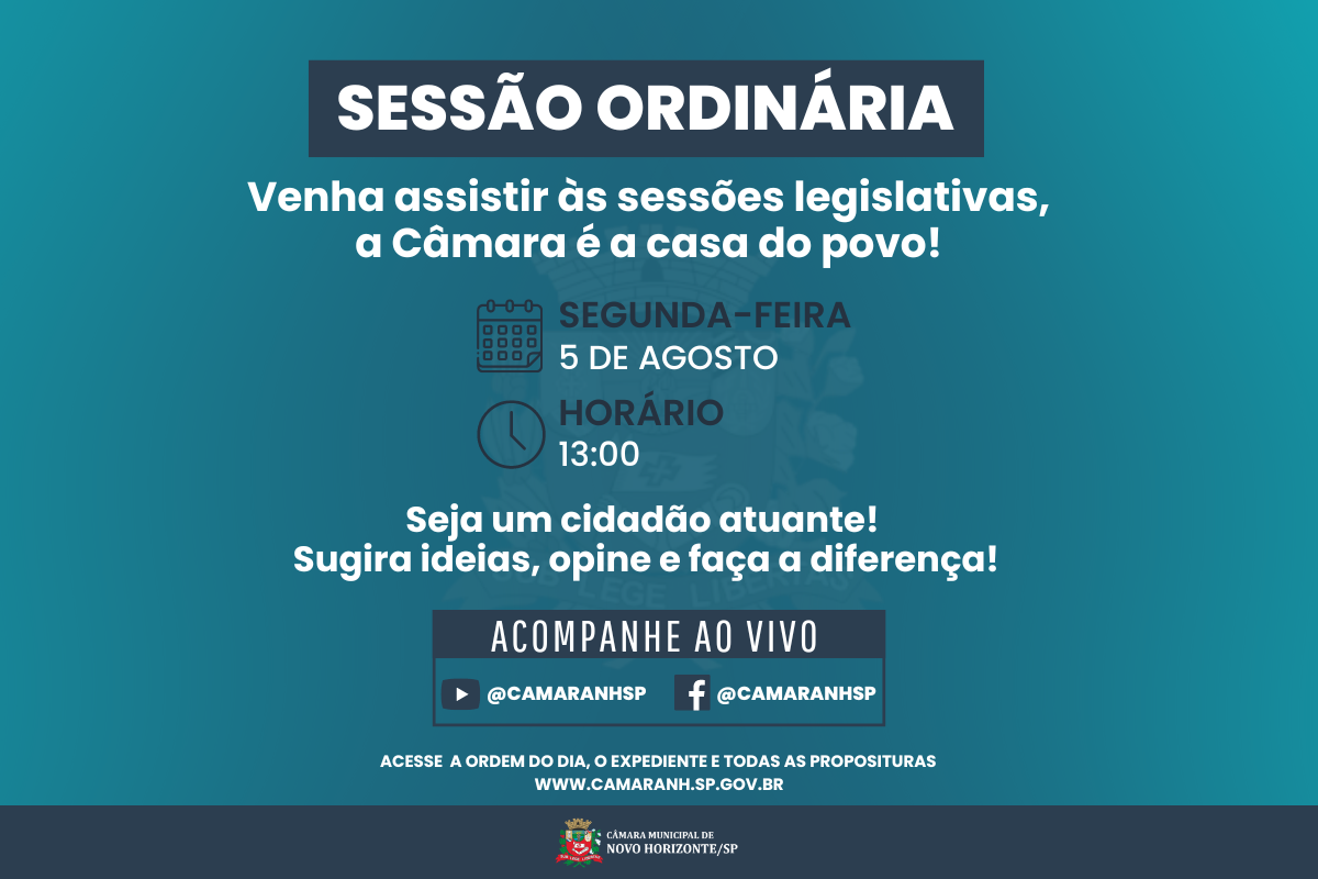 Legislativo realiza sessão ordinária na próxima segunda-feira