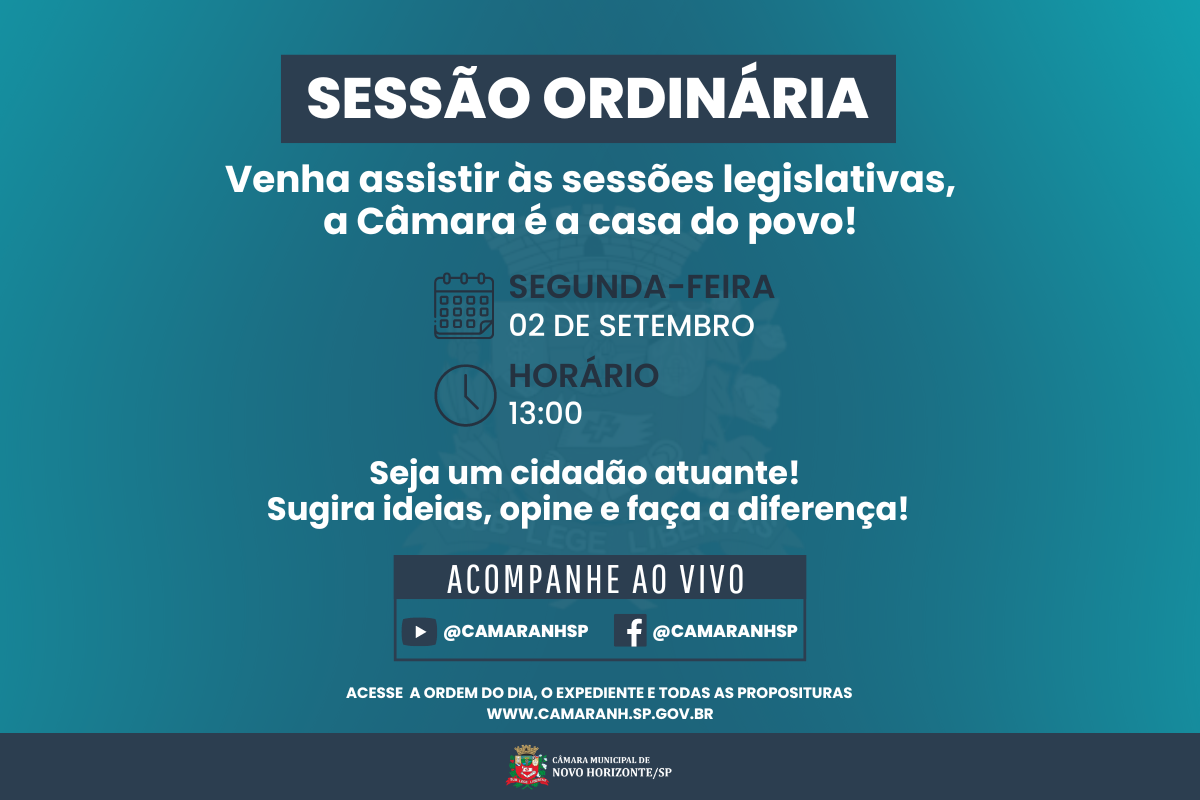 Legislativo realiza sessão ordinária na próxima segunda-feira
