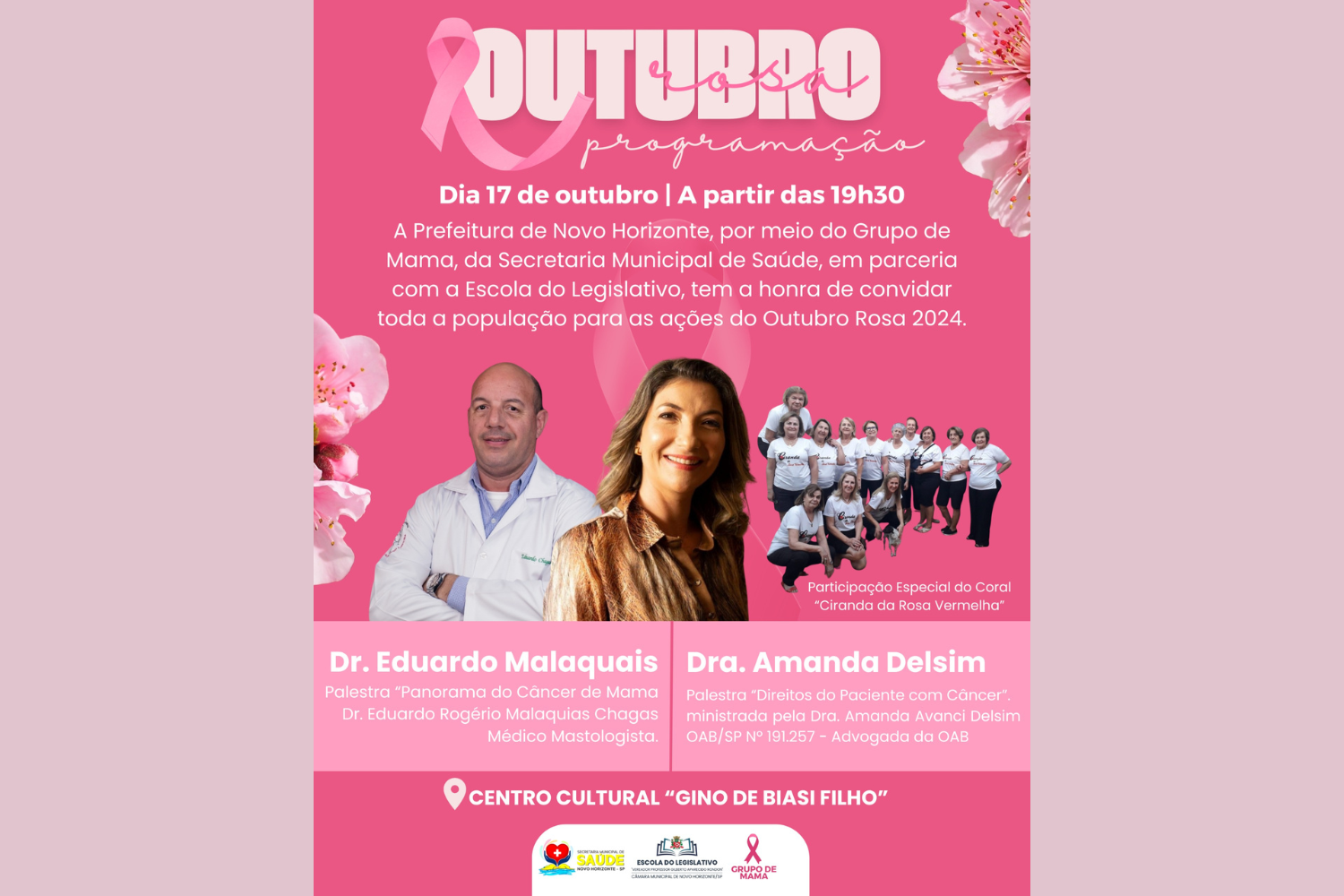 Secretaria Municipal de Saúde e Escola do Legislativo convidam para as ações do Outubro Rosa 2024