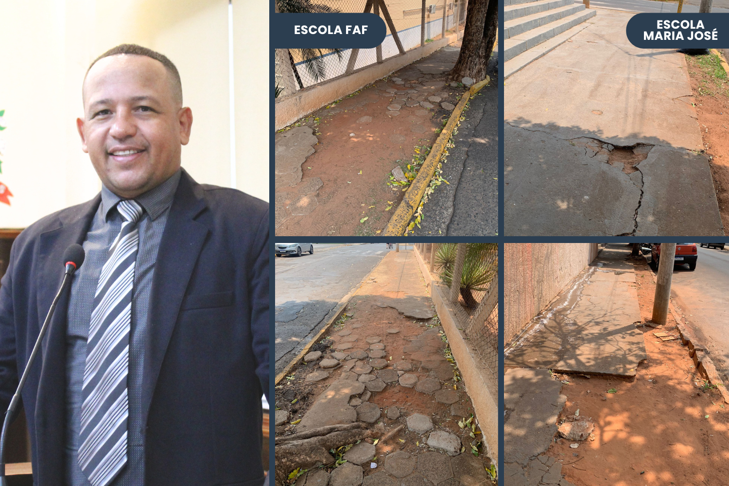 Vereador Carlos Henrique BGO solicita ao Executivo Municipal reparos nas calçadas das Escolas FAF e Maria José 