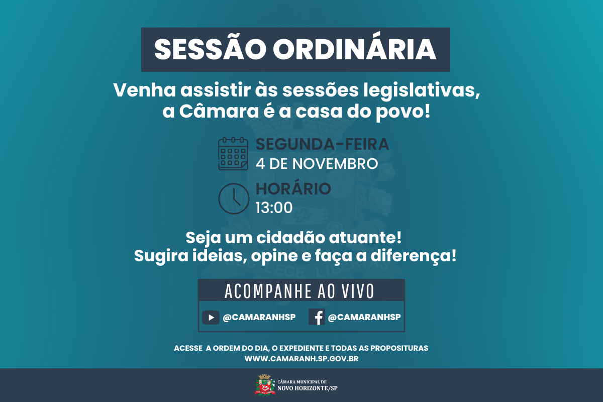 Legislativo realiza sessão ordinária na próxima segunda-feira