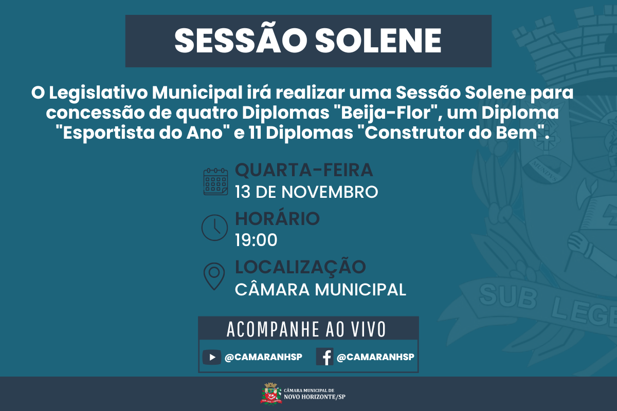 Câmara realiza Sessão Solene para entrega de honrarias dia 13 de novembro