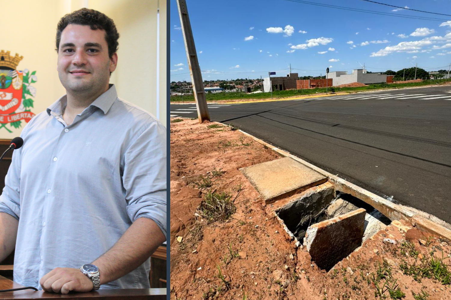 Vereador Tiago Rocca solicita ao Executivo Municipal providências com relação a bueiro sem tampa no Residencial Guerino Ribeiro Pardinha