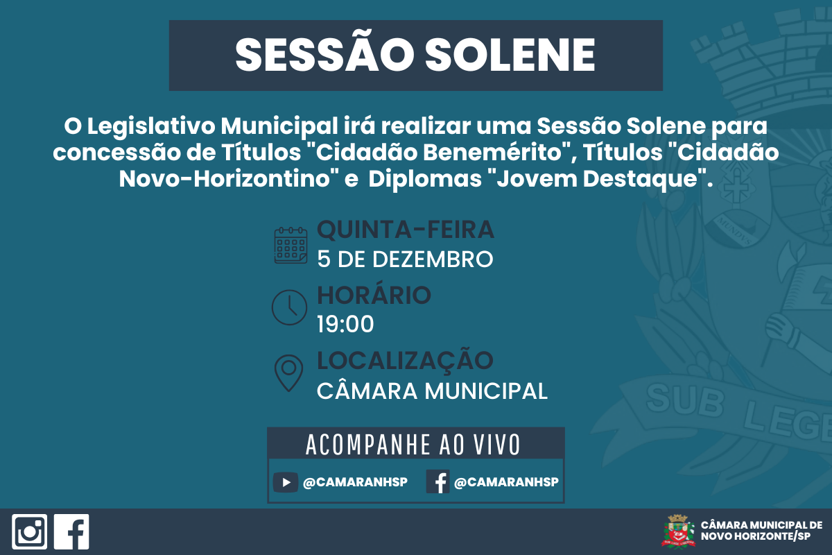 Câmara realiza Sessão Solene para entrega de honrarias dia 5 de dezembro