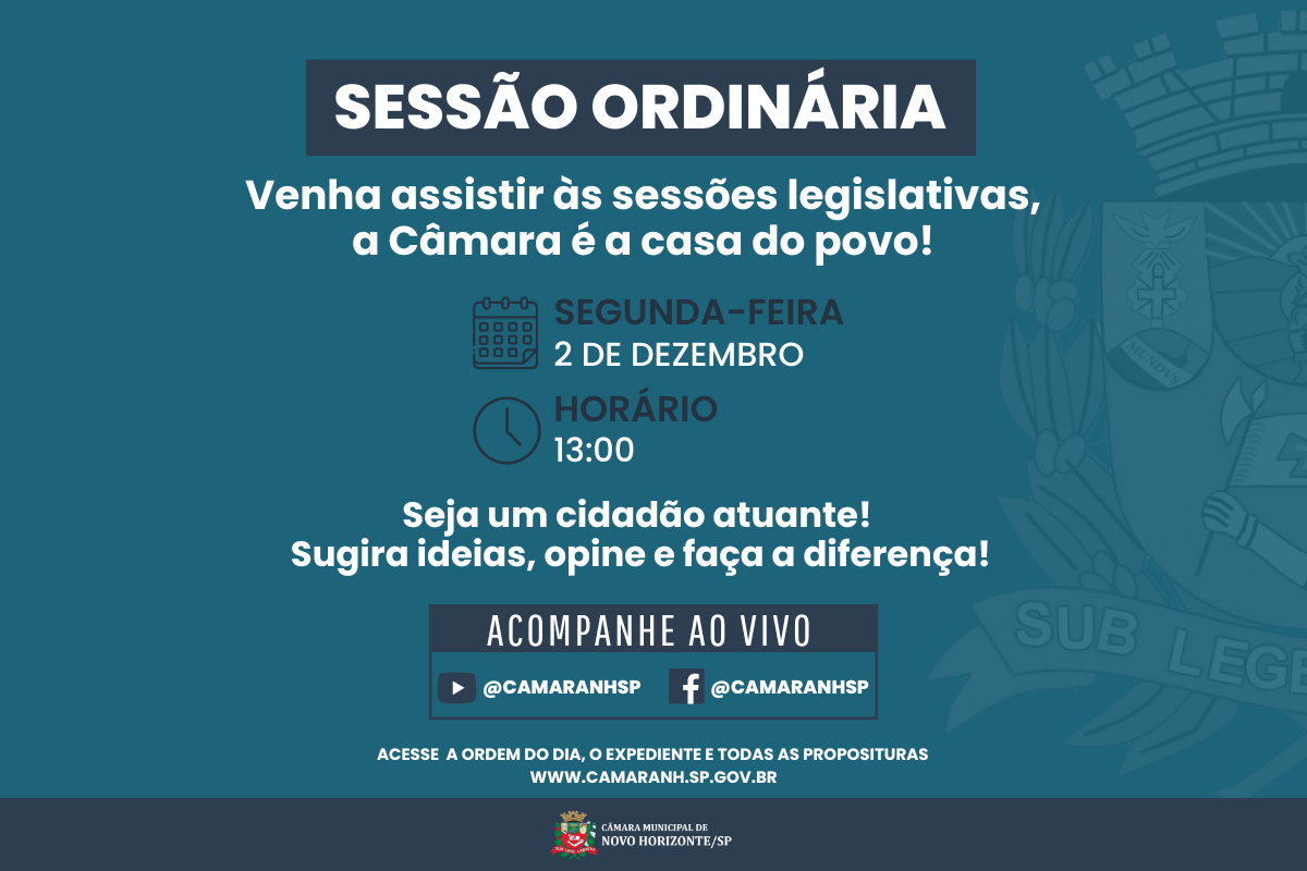 Legislativo realiza a última sessão ordinária do ano na próxima segunda-feira
