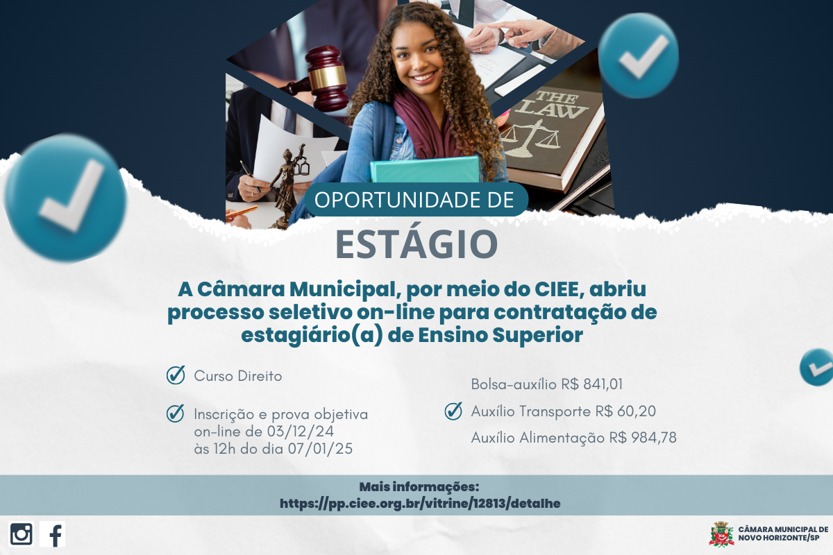 Câmara abre processo seletivo para contratação de estagiário de Direito