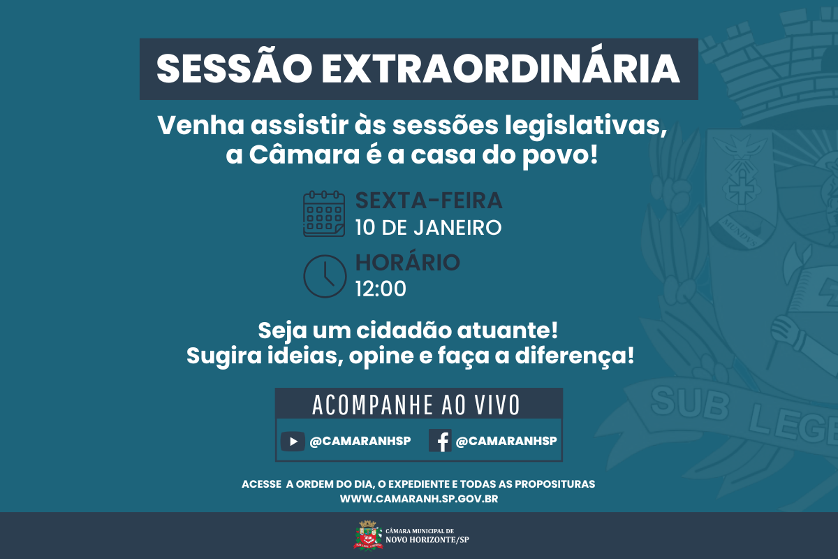 Legislativo realiza sessão extraordinária na sexta-feira