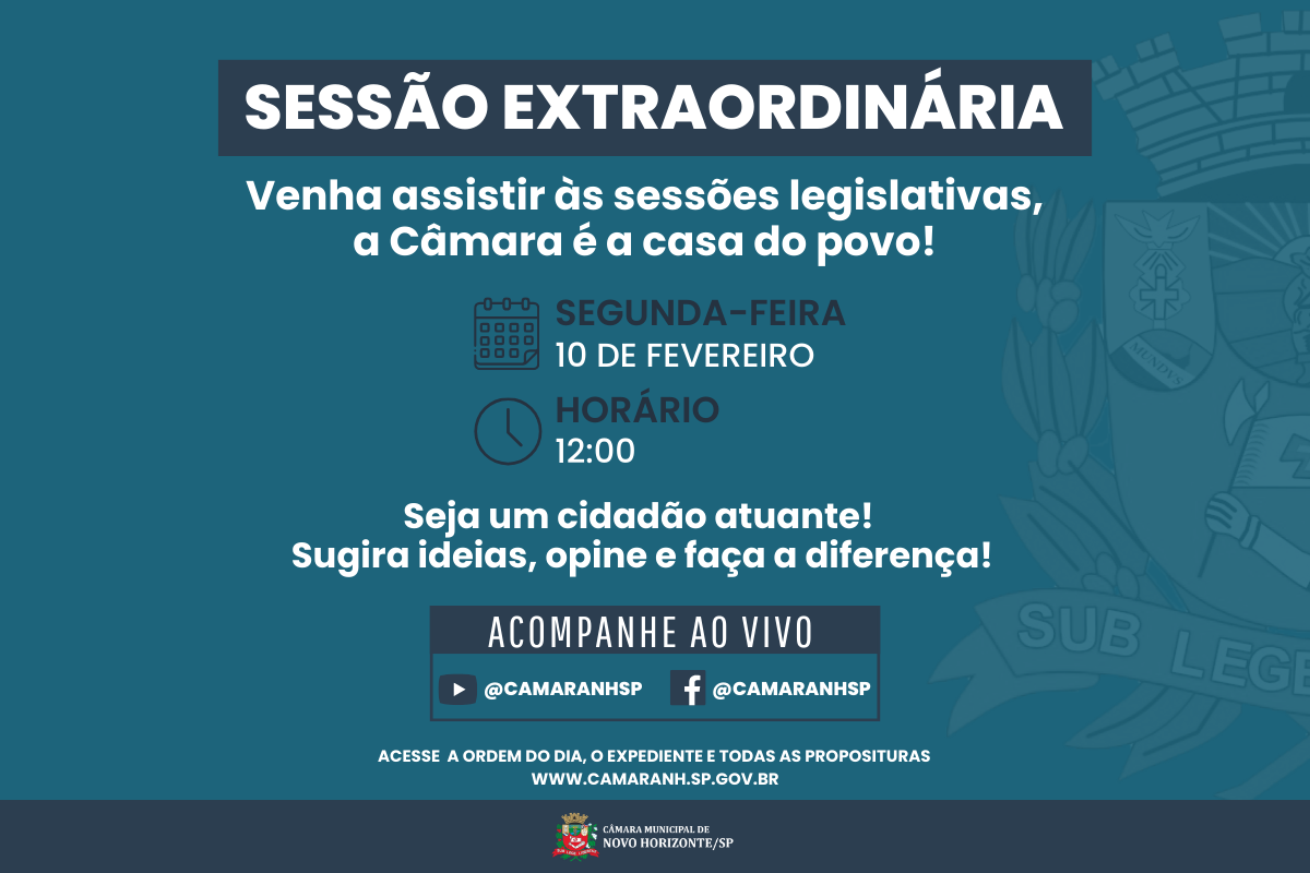 Legislativo realiza sessão extraordinária na segunda-feira