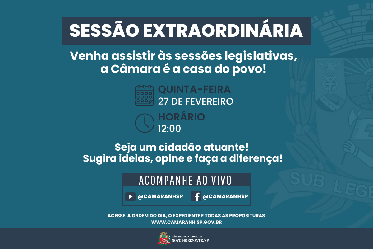 Legislativo realiza sessão extraordinária na quinta-feira