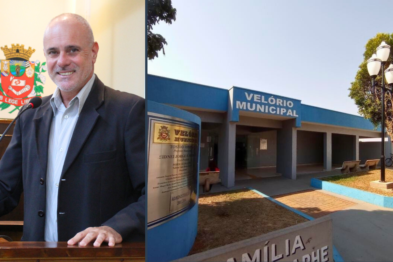 Vereador Kall Rigamonti solicita ao Executivo Municipal reparo de poste de iluminação e instalação de um novo poste na entrada do Velório Municipal