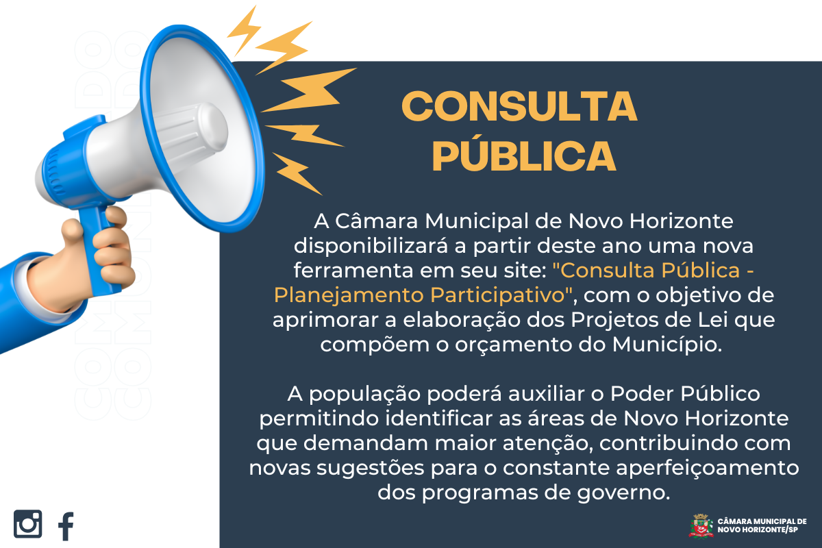 Legislativo abre Consulta Pública para que a população envie suas demandas e sugestões com relação ao Orçamento Municipal 