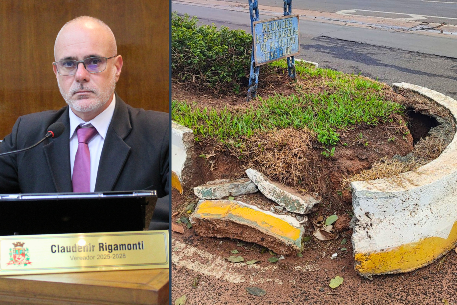 Vereador Kall Rigamonti solicita ao Executivo Municipal conserto do canteiro central na Avenida da Saudade 