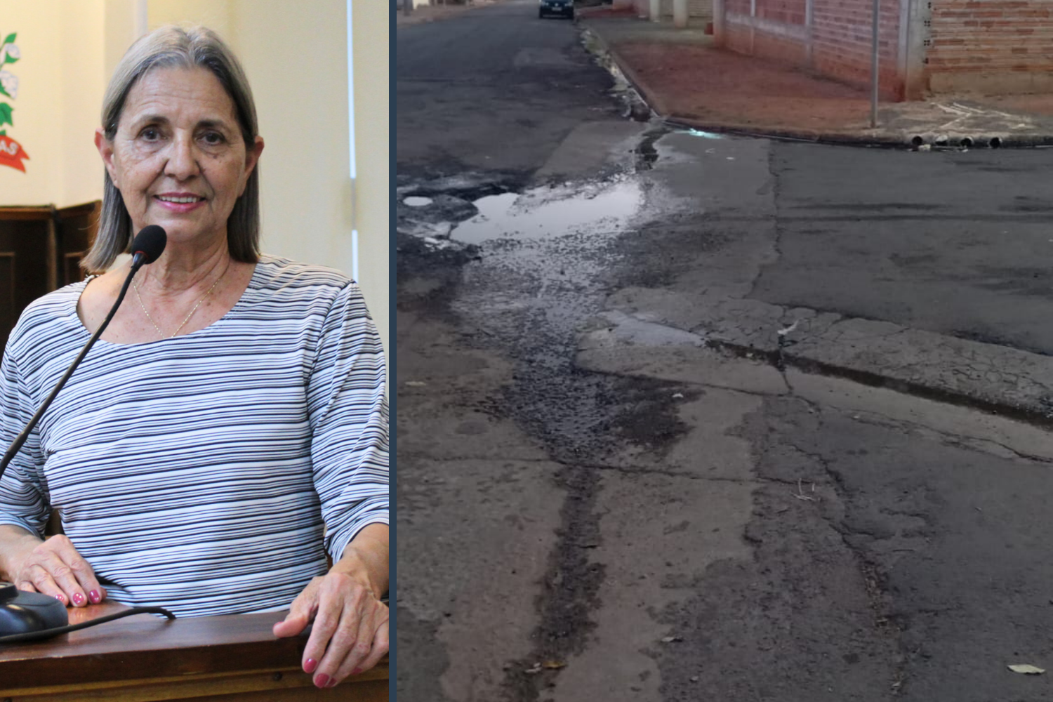 Vereadora Sonia Canato solicita ao Executivo Municipal reconstrução de passagem de águas pluviais no cruzamento de vias no Jardim Falcão