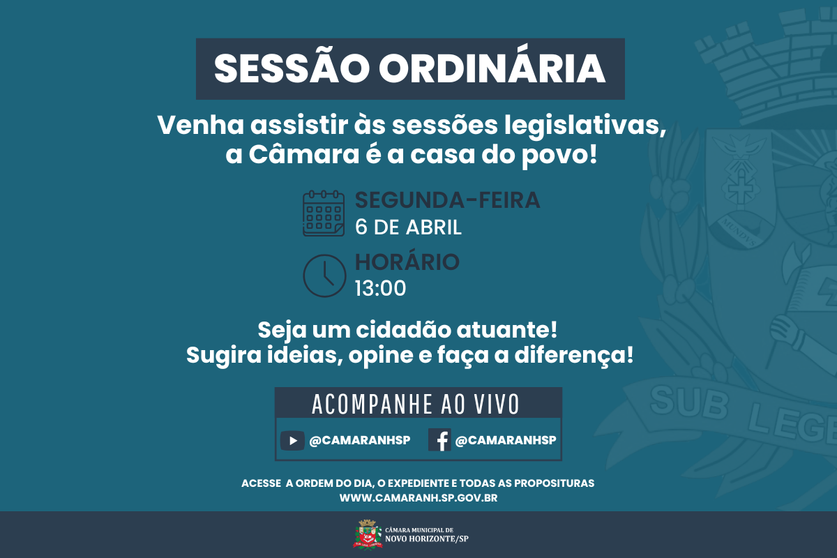 Legislativo realiza sessão ordinária na próxima segunda-feira
